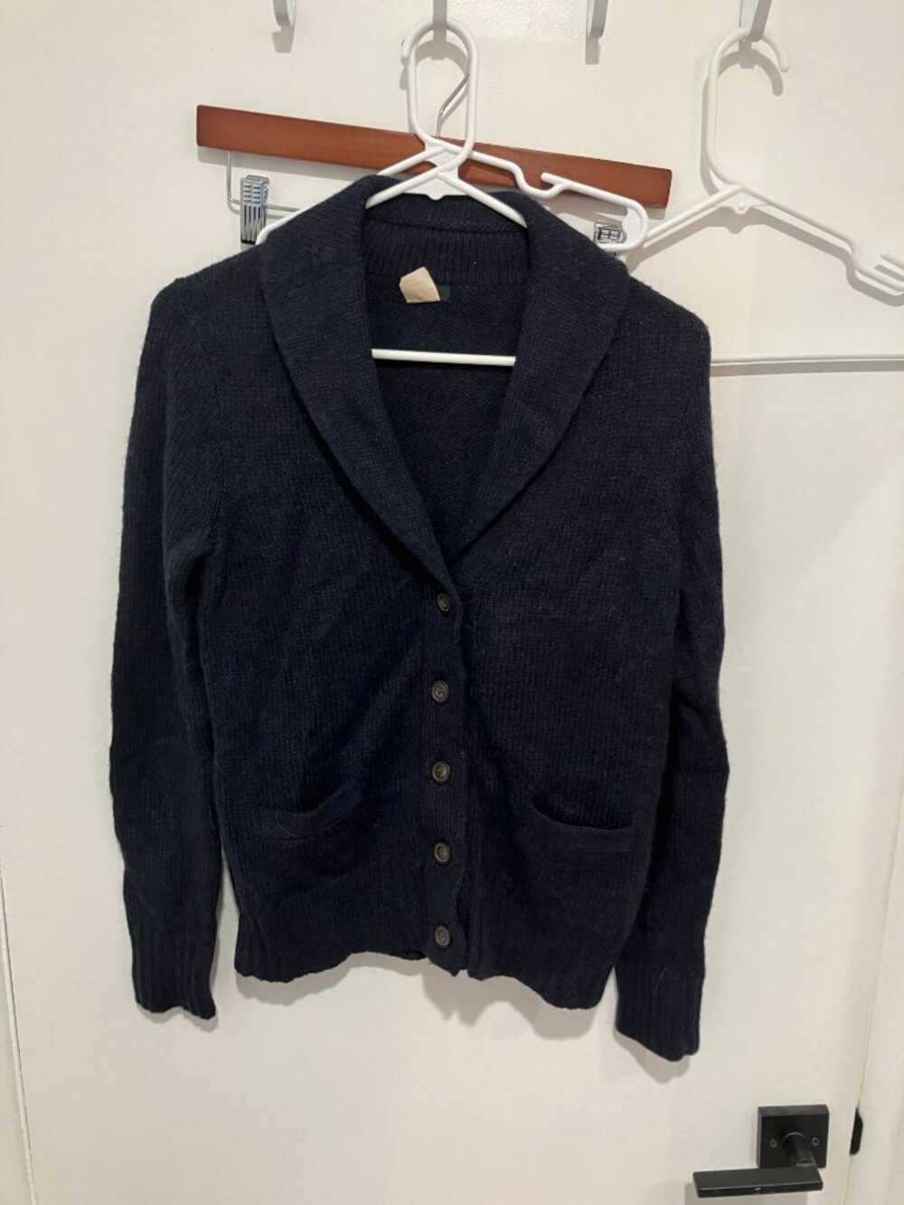 J. Crew Women's Alpaca/Wool Blend Shawl Collar Zip/Button Cardigan, Navy, Small